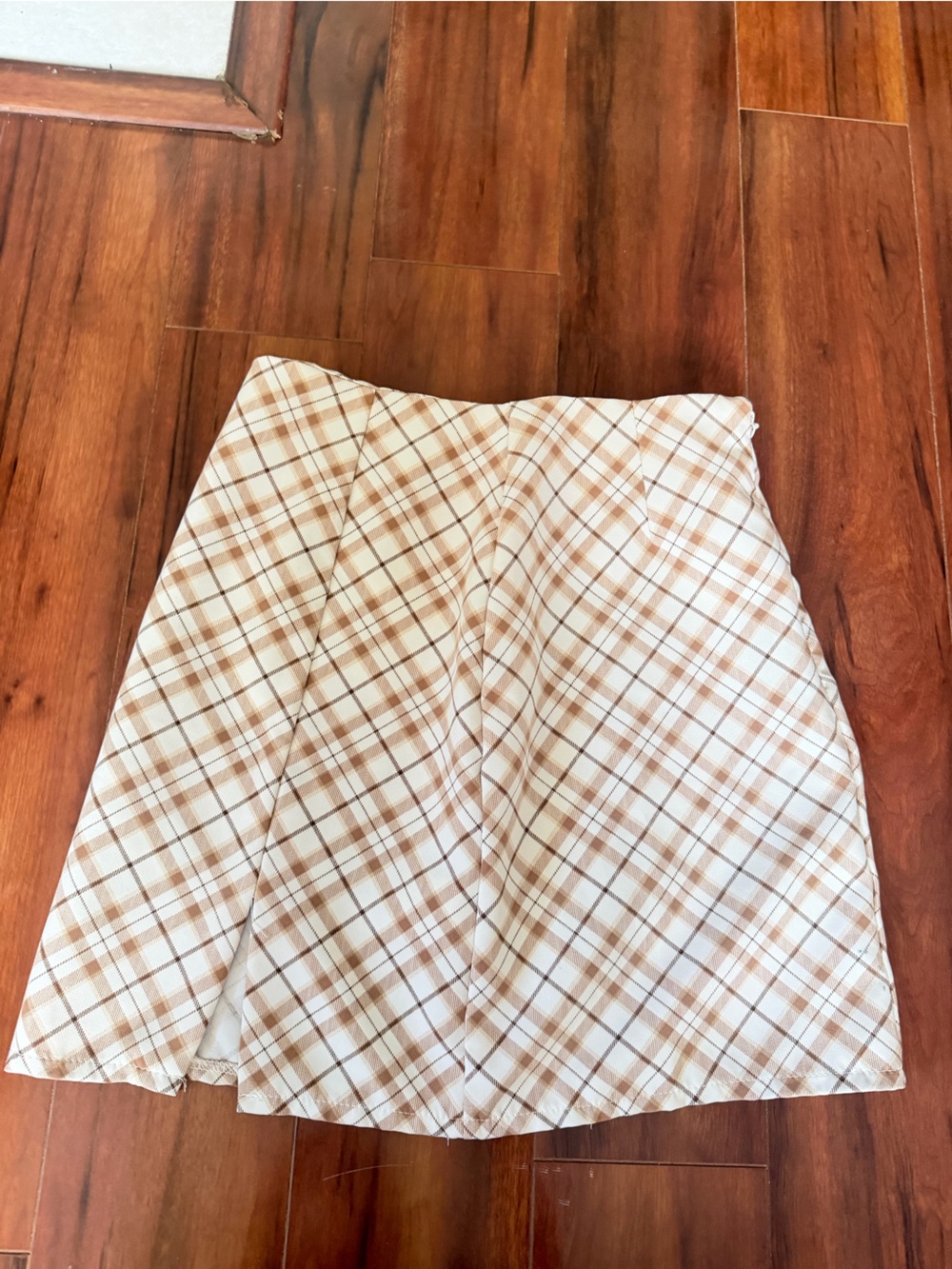 Cotton On Cream and Brown Plaid Tube Skirt
